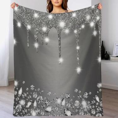 Imagem de Cobertor de diamante com glitter preto prata brilhante gotejamento cinza profundo textura luxuosa cobertor moderno para sofá-cama sofá cadeira ou dormitório 76 cm x 101 cm