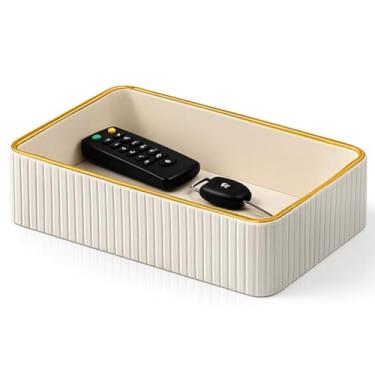 Imagem de Porta-chaves, organizador de bandeja de manobrista de couro, prato coletor para entrada, armazenamento de mesa de cabeceira masculino, acabamento branco e dourado moderno para acessórios colônia