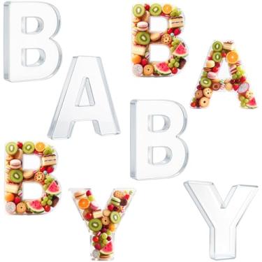 Imagem de Bandeja preenchível com letras de charcutaria acrílica para bebês, 4 peças, pratos reutilizáveis em forma de alfabeto de 25 cm para tábua de charcutaria, frutas expostas, doces, bolos, decoração de