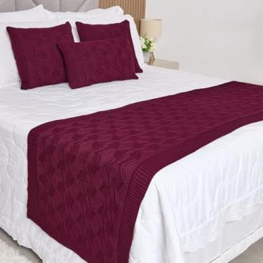 Imagem de Manta Casal, Peseira, Kit Peseira Manta Tricot Cama Casa + 3 Capas Almofadas(Marsala,Queen)