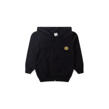 Imagem de Jaqueta Inverno Menino Preto Com Capuz e Zíper em Moletom Felpado - Mo