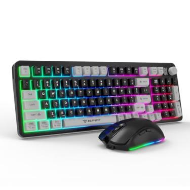Imagem de NPET KM98 Combo de teclado e mouse para jogos de modo triplo RGB retroiluminado, teclado mecânico silencioso de 98 teclas, mouse ergonômico 7200 DPI, resistente a derramamentos, para PC, preto (3