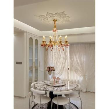 Imagem de Lustre de cristal francês vintage - Luminária de teto retrô elegante para sala de estar, sala de jantar e quarto. Decoração atemporal em estilo americano (8 lâmpadas).