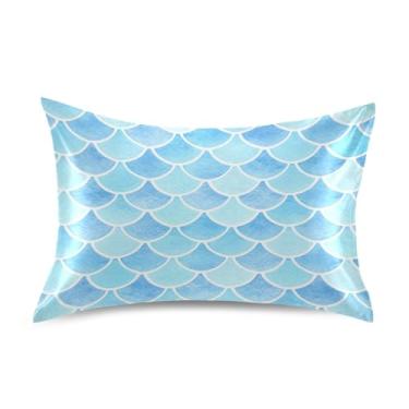 Imagem de Blueangle Linda fronha colorida de cetim com escamas de sereia para cabelo e pele, fronha de seda, tamanho Queen (50,8 x 76,2 cm) - Capas de almofada de cetim refrescantes com fecho de envelope (356)