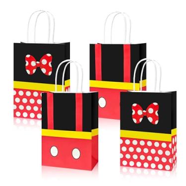 Imagem de FestiVex 24 peças de sacolas de lembrancinhas de festa de desenho animado, sacos de presente de papel kraft reutilizáveis com alças fortes, sacos de brindes com tema vermelho preto para aniversário