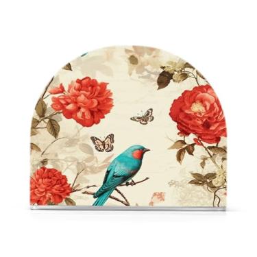 Imagem de Wassud Porta-guardanapos de acrílico turquesa pássaros e flores, dispensador de guardanapos de papel moderno em forma de U para mesa, cozinha, sala de jantar, bancada 1 peça (comporta 50-60