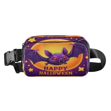 Imagem de CEBUGI Pochetes de caminhada para homens e mulheres, pochetes resistentes à água com desenho animado de morcego roxo com cinto ajustável para treino, viagem, corrida