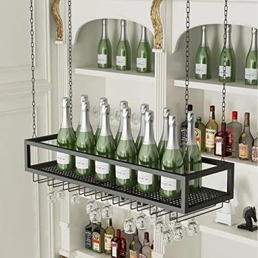 Imagem de Suporte para pendurar no teto, garrafas de vinho e taças de vidro, suporte para copos de vinho pendurado/prateleiras de armazenamento, para armário, cozinha