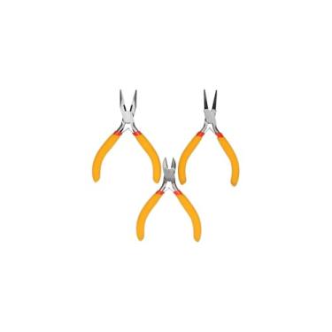 Imagem de Kit com 3 Mini Alicates, Aço Inoxidável com Cabo de Borracha, Cinza com Laranja, 4.5 Polegadas, Bico Meia-Cana, Corte Diagonal, Bico Redondo