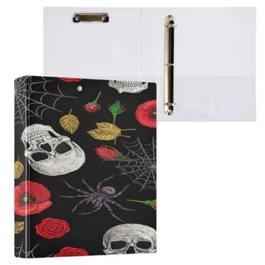 Imagem de CEBUGI Fichário redondo com 3 anéis de caveira humana, 3 polegadas, comporta 200 folhas, pastas com 3 bolsos transparentes de PVC para escritório, 31,5 x 27 x 6 cm, 1 pacote