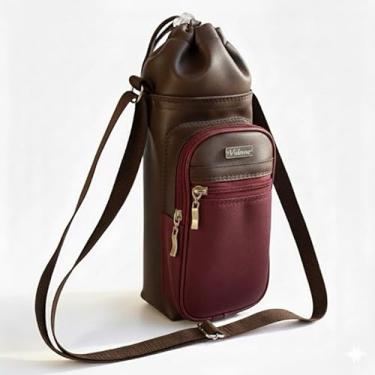 Imagem de Bolsa Térmica (MARROM COM VINHO) GALANTE para Garrafa de 500 ML em Couro Sintético - Coleção Cores VERÃO 2026