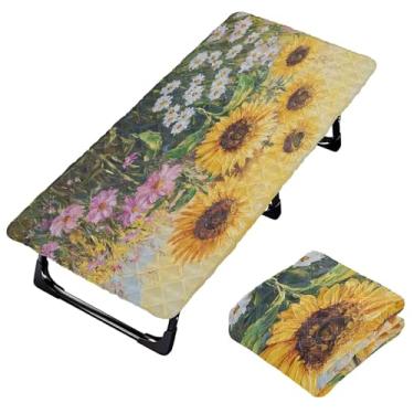 Imagem de Burbuja Lençol de berço para pintura a óleo de girassóis para crianças, lençol de cochilo acolchoado portátil com faixa elástica para meninas e meninos, lavável na máquina, 63,5 x 127 cm