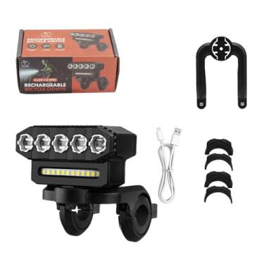 Imagem de Luz frontal de ciclo 5LED super brilhante, luz frontal de ciclo LED recarregável | Farol de ciclo recarregável LED luz frontal - Lanterna de ciclismo à prova d'água 6 modos de luz suprimentos de ciclo