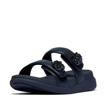 Imagem de FitFlop Sapato feminino F-mode Go Beadie-button Adj. Flatform 2-bar Slides, Azul marino, 35