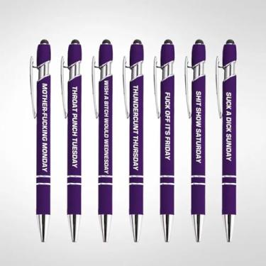 Imagem de Conjunto de canetas esferográficas de metal engraçadas para alívio de estresse (7 peças) canetas de escritório sarcásticas insultantes para adultos, canetas fofas com frases para ansiedade, 7 peças