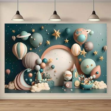 Imagem de Céu estrelado para festa de aniversário de 1º aniversário para fotografia espaço sideral astronauta decorações de festa de aniversário chá de bebê fundo de mesa de bolo (18 x 1,5 m)