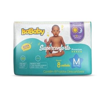 Imagem de Fralda Premium Regular, Branco, M, IsaBaby, 8 unidades