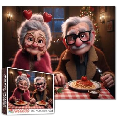 Imagem de Quebra-cabeça casal velho comendo macarrão 1000 peças para adultos Natal vovô e avó decoração de parede sala de estar presentes exclusivos de decoração de casa 19,7 x 27,6 polegadas