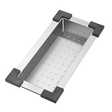 Imagem de STARSTAR Escorredor de aço inoxidável para pia de cozinha de estação de trabalho (capa preta, 17,5/8 W - 8,75 L)
