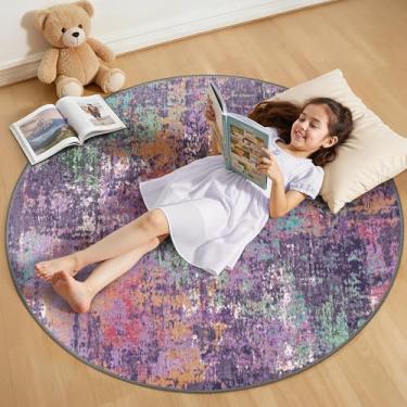 Imagem de RELEANY Tapetes laváveis de 1,2 m antiderrapantes modernos abstratos macios para sala de estar, entrada, quarto, berçário, padrão impresso, roxo, laranja, azul, verde, vermelho, enferrujado, colorido