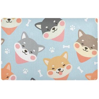 Imagem de TSENQUE Tapete de porta personalizado para cachorrinho Shiba Happy Shiba tapete de porta engraçado grande engraçado tapete de boas-vindas lavável tapete de entrada interno para casa outono tapete de