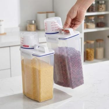 Imagem de Potes Herméticos 2L com Tampa e Copo Medidor Kit Organizador de Cozinha porta mantimentos bico dosador, livre de BPA conjunto retangular para alimentos e cereais (8)