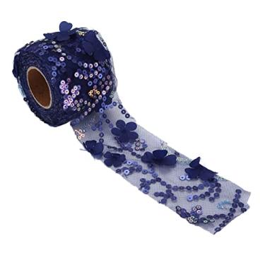 Imagem de Tecido de tule MUNEFE, rolo de tule de lantejoulas, rolo de tule de lantejoulas de poliéster portátil pequeno flash para decorações de casamento e aniversário (6 cm) (Azul escuro)