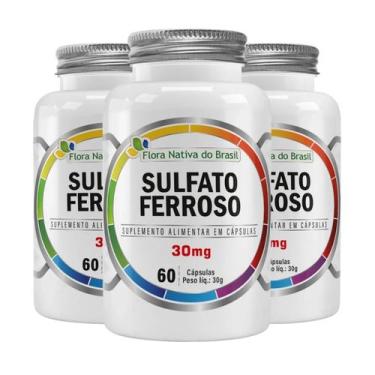 Imagem de Kit 3x Sulfato Ferroso 30mg 60 Capsulas Flora Nativa do Brasil