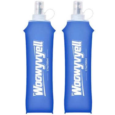 Imagem de Woowyvyell 2 frascos macios, 500 ml de TPU sem BPA, garrafas de água macias dobráveis para pacote de hidratação, colete de corrida, garrafa de água dobrável para todos os tipos de esportes (azul