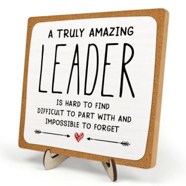 Imagem de Placa de madeira para presente de líder, presentes de mentor líder, presente de agradecimento, presentes inspiradores para presente de chefe placa de madeira para decoração de mesa de escritório em
