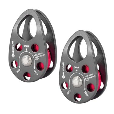 Imagem de NewDoar Polia micro móvel 30KN/3059.9 kg Polia única em forma de bochecha para corda máxima Corda de 12 mm para escalada, levantamento de resgate, engate (cinza - pacote com 2)