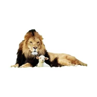 Imagem de Pintura Em Tela Vintage De Jesus Cristo Com Leão E Cordeiro Para Decor