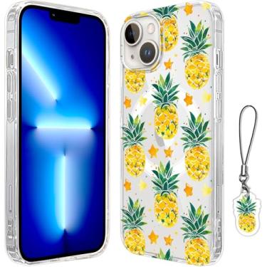 Imagem de LuGeKe Linda capa de telefone magnética de frutas abacaxi para iPhone 15 Pro com um acessório de acrílico, compatível com MagSafe sem fio, capa protetora de telefone transparente fina à prova de