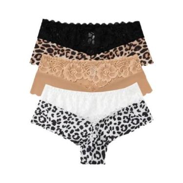 Imagem de Calcinhas Sexy De Renda Com Estampa De Leopardo Para Mulheres, Pacote 