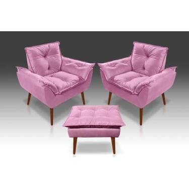 Imagem de Kit 02 Poltrona Opala + 01 Puff Opala Suede Rosê-CASA DA POLTRONA 