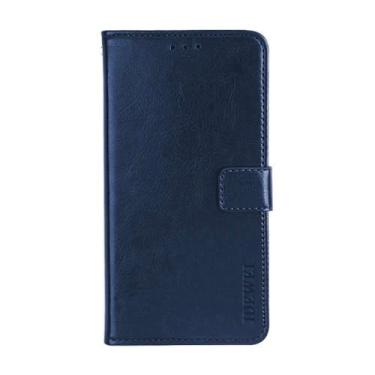 Imagem de Capa para Samsung Galaxy A8 2018,PU Couro magnético Flip telefone case compatível com Samsung Galaxy A8 2018 Capa,Design de carteira com furo para cartão -Dark Blue