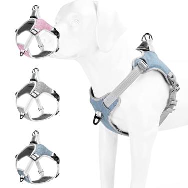 Imagem de Coleira Peitoral Antipuxão para Cachorro com Guia de Passeio, ajustável e confortável ao seu pet (Azul, Grande)