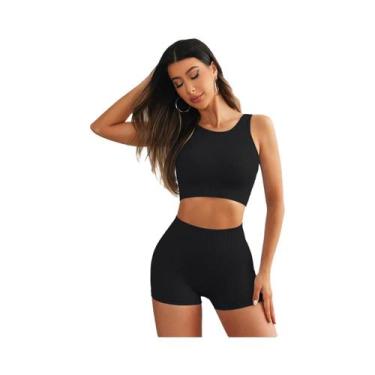 Imagem de Conjuntos de treino para mulheres 2 peças sem costura regata shorts de