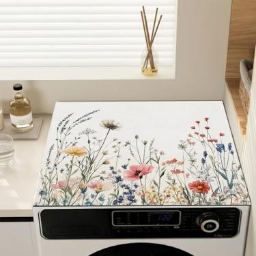 Imagem de Almofada de proteção contra poeira para máquina de lavar, flores silvestres florais vintage, capas antiderrapantes para lavadora e secadora, tapete protetor para secadora de roupas, 59,9 cm x 50 cm