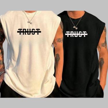 Imagem de Kit 2 Camisetas Regatas Oversized Masculina Trust Blusa Oversized Streetwear 100% Algodão-Masculino