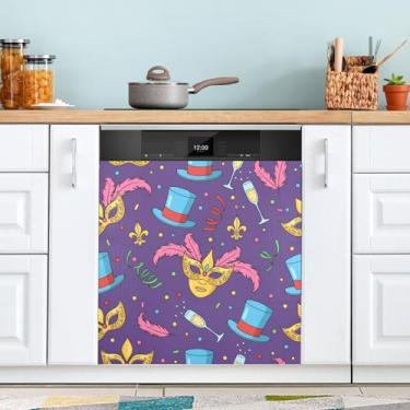Imagem de ATTX Capa magnética para lava-louças Mardi Gras | Adesivo decorativo de eletrodomésticos de 58 x 66 cm para armários domésticos e eletrodomésticos (313)