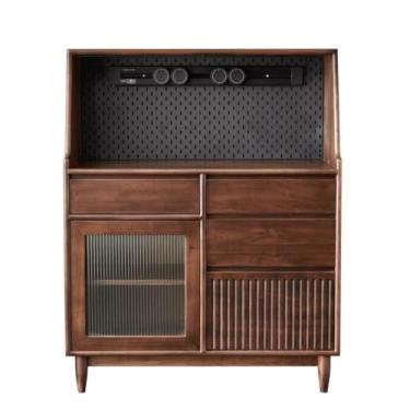 Imagem de Armário buffet de madeira maciça armário buffet moderno e simples armário de armazenamento cor nogueira adequado para casa, restaurante e aparador de cozinha