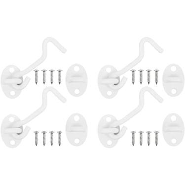 Imagem de Trava de gancho e olhal, parafuso de portão, trava de gancho de portão, 4 peças de trava para janela de janela de segurança para ganchos de garagem e porta de portão de aço giratória, parte espessa