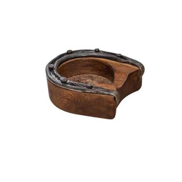 Imagem de Cinzeiro de madeira para sala de estar, enfeites de mesa de café, bandeja de fumaça retrô em ferradura