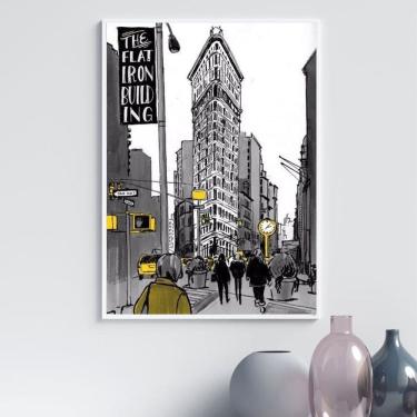 Imagem de Quadro Figurativo New York - Amarelo 45X34Cm - Com Vidro