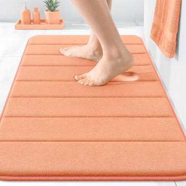 Imagem de OLANLY Tapete de banho listrado de espuma viscoelástica 76 x 50 cm, tapetes absorventes supermacios, secagem rápida, tapetes de chuveiro laváveis na máquina, tapete de banho, acessórios de decoração