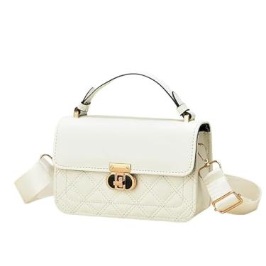 Imagem de CHENXIAOHONG Bolsa Feminina Transversal de Couro Sintético | Bolsa Feminina Casual Estilo Elegante | Bolsa Tiracolo com Alça Larga para Dia a Dia(Branco)