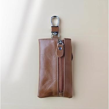 Imagem de Bolsa pequena para chaveiro, mini porta-moedas com zíper, porta-chaves, carteira, mini bolso para porta-chaves para mulheres ou homens, Caqui, Small