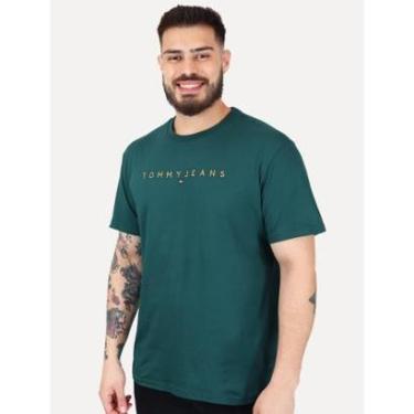 Imagem de Camiseta Tommy Jeans Masculina Core Linear Gold Logo Verde-Masculino