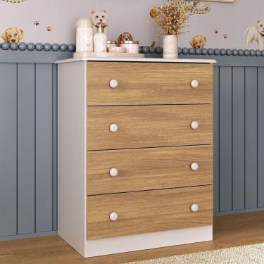 Imagem de Cômoda Infantil 65cm Com 4 Gavetas Encanto Multimóveis Mp4427 Branco/madeirado Branco/madeirado
